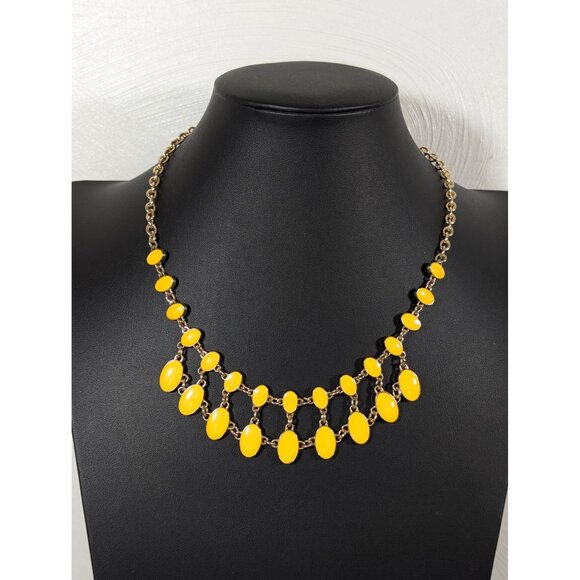Charming Charlie Reversable Necklace Yellow Purple Enamel Statement Gold Tone 20 - Picture 1 of 8